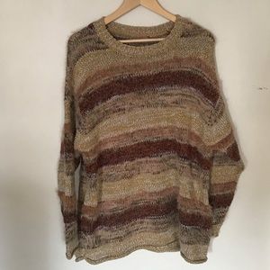 Striped oversized fuzzy knit sweater